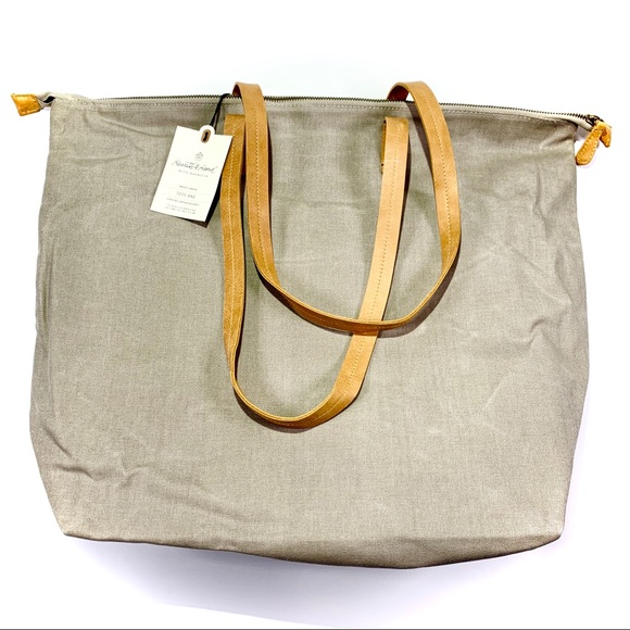Hearth & Hand Handbags - Hearth & Hand Grey Canvas & Leather Tote Bag NWT